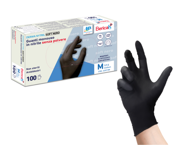 Guanti monouso in nitrile senza polvere - DERMA NYTRIL SOFT NERO - BOX da 100 guanti di alta qualità