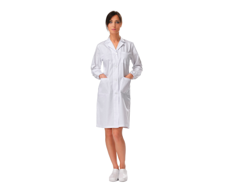 Amelia Camice Bianco Donna da Laboratorio modello Medusa - norma ce - martingala cucito dietro, polso con elastico - Camice medicale